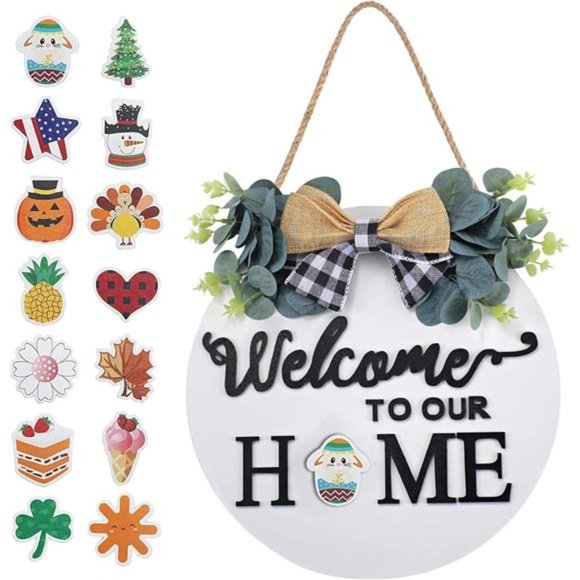 Seasonal Interchangeable Welcome Sign, Welcome to Our Home Sign w/ Holiday Piece - Picture 1 of 8